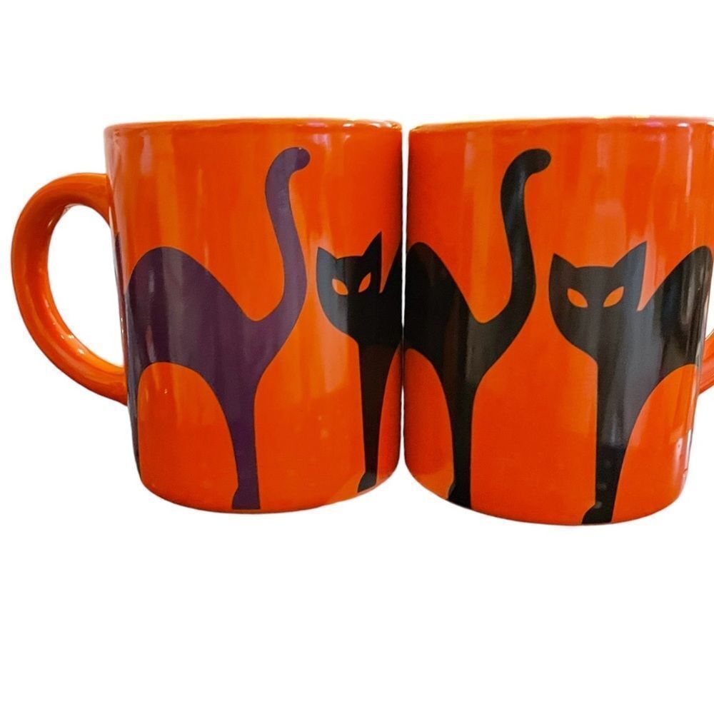 2 BLACK CAT COFFEE MUGS